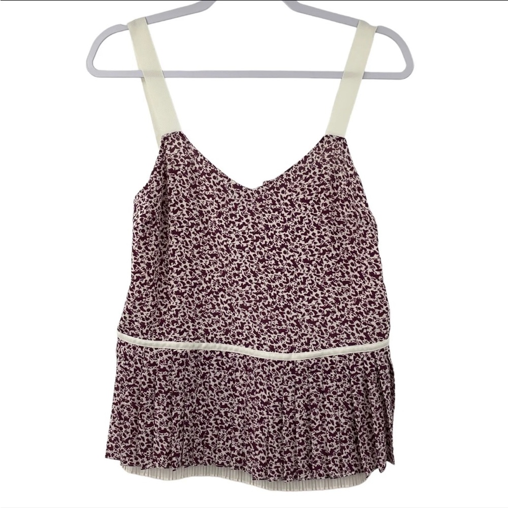 Grey Jason Wu V Neck Pleated Bunny Birds Silk Cami Top Burgundy Size 2 $325 RARE